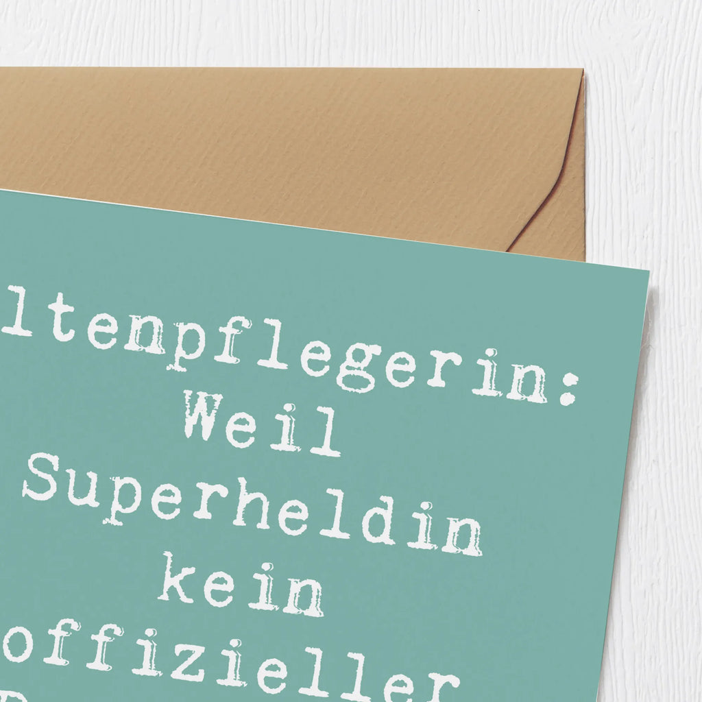 Deluxe Card Saying Altenpflegerin: Weil Superheldin kein offizieller Berufstitel ist! doppelkarte, Glückwunschkarte, Grußkarte, faltkarte, Klappkarte, Geschenk, Schenken, Jubiläum, Danke, Dankeschön, Beruf, Ausbildung, Abschied, Rente, Kollege, Kollegin, Arbeitskollege, Mitarbeiter, Firma
