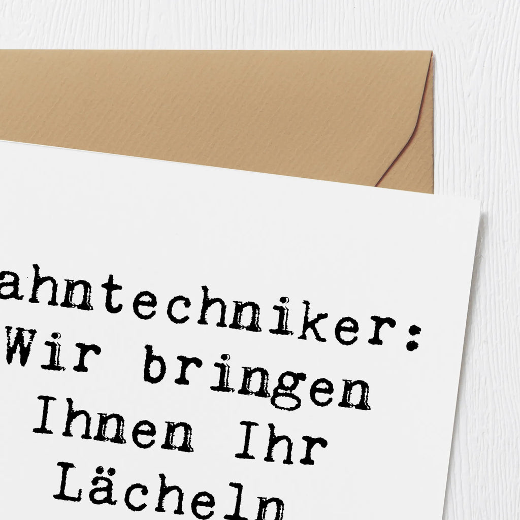 Deluxe Card Saying Zahntechniker: Wir bringen Ihnen Ihr Lächeln zurück! doppelkarte, Glückwunschkarte, faltkarte, Grußkarte, Klappkarte, Geschenk, Schenken, Jubiläum, Danke, Dankeschön, Beruf, Ausbildung, Abschied, Rente, Kollege, Kollegin, Arbeitskollege, Mitarbeiter, Firma