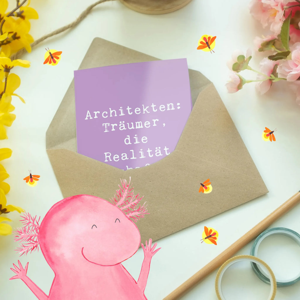 Greetings card Saying Architekten: Träumer, die Realität erschaffen! Klappkarte, Glückwunschkarte, Hochzeitskarte, Karte, Einladungskarte, Grußkarte, Geburtstagskarte, Ansichtskarten, Beruf, Ausbildung, Jubiläum, Abschied, Rente, Kollege, Kollegin, Geschenk, Schenken, Arbeitskollege, Mitarbeiter, Firma, Danke, Dankeschön