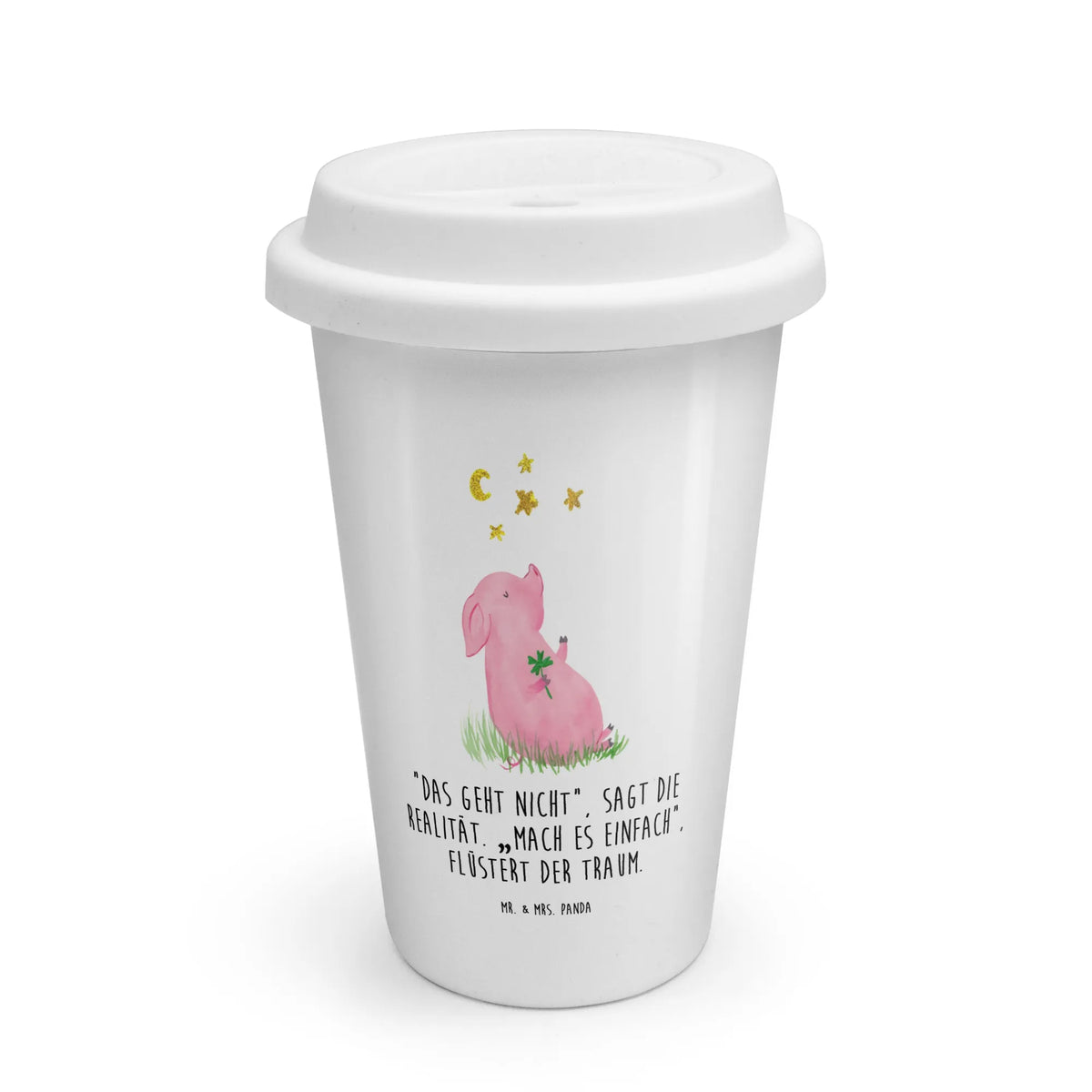 To Go Cup Pig Luck card, gift ideas, gifts, small animals, cute, cute animal motives, hand drawn, funny sayings, good mood, special gifts, animal lover, stars, asterisks, goals, piglet, lucky charm, Lucky bastard. Luck