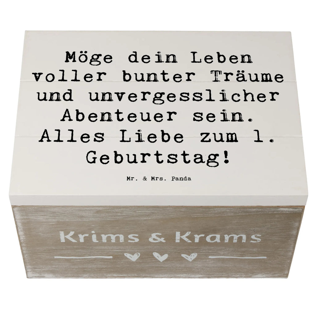 Wooden chest Saying Möge dein Leben voller bunter Träume und unvergesslicher Abenteuer sein. Alles Liebe zum 1. Geburtstag! Schatulle, Kiste, Geschenkbox, Holzkiste, Truhe, Erinnerungsbox, Erinnerungskiste, Aufbewahrungsbox, Dekokiste, Schatzkiste, XXL, Geschenkdose, Geburtstag, Geburtstagsgeschenk, Geschenk