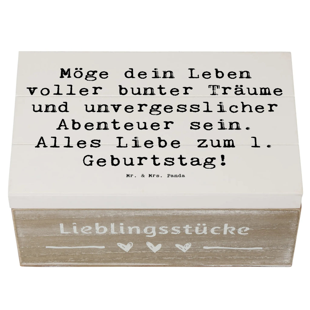 Wooden chest Saying Möge dein Leben voller bunter Träume und unvergesslicher Abenteuer sein. Alles Liebe zum 1. Geburtstag! Schatulle, Kiste, Geschenkbox, Holzkiste, Truhe, Erinnerungsbox, Erinnerungskiste, Aufbewahrungsbox, Dekokiste, Schatzkiste, XXL, Geschenkdose, Geburtstag, Geburtstagsgeschenk, Geschenk
