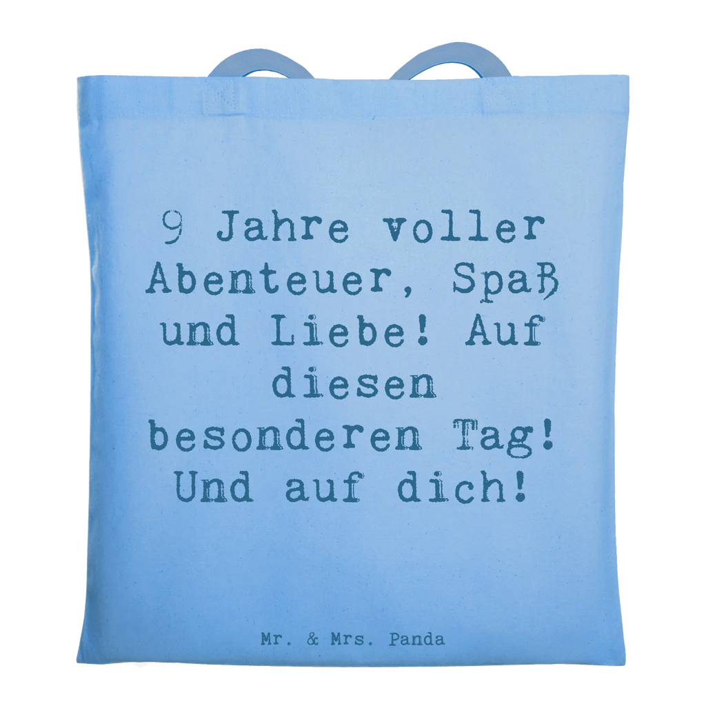 Tote bag Saying 9 Jahre voller Abenteuer, Spaß und Liebe! Auf diesen besonderen Tag! Und auf dich! Beuteltasche, Beutel, Einkaufstasche, Jutebeutel, Stoffbeutel, Tasche, Shopper, Umhängetasche, Strandtasche, Schultertasche, Stofftasche, Tragetasche, Badetasche, Jutetasche, Einkaufstüte, Laptoptasche, Geburtstag, Geburtstagsgeschenk, Geschenk