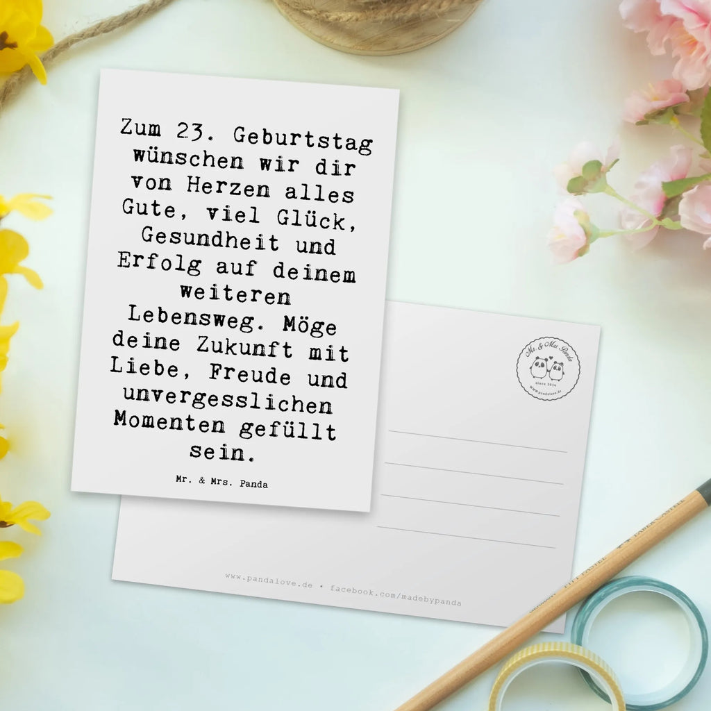 Postcard Saying Zum 23. Geburtstag wünschen wir dir von Herzen alles Gute, viel Glück, Gesundheit und Erfolg auf deinem weiteren Lebensweg. Möge deine Zukunft mit Liebe, Freude und unvergesslichen Momenten gefüllt sein. Ansichtskarte, Einladungskarten Geburtstag, Postkarte, Karte, Ansichtskarten, Einladungskarte, Dankeskarte, Grußkarte, Geschenkkarte, Einladung, Geburtstagskarte, Einladung Geburtstag, Geburtstag, Geburtstagsgeschenk, Geschenk