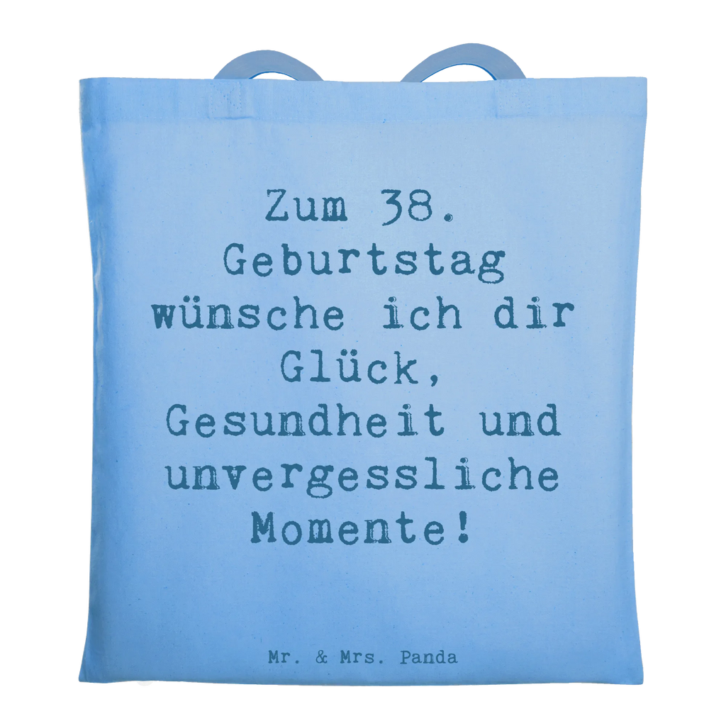 Tote bag Saying Zum 38. Geburtstag wünsche ich dir Glück, Gesundheit und unvergessliche Momente! Beuteltasche, Beutel, Einkaufstasche, Jutebeutel, Stoffbeutel, Tasche, Shopper, Umhängetasche, Strandtasche, Schultertasche, Stofftasche, Tragetasche, Badetasche, Jutetasche, Einkaufstüte, Laptoptasche, Geburtstag, Geburtstagsgeschenk, Geschenk