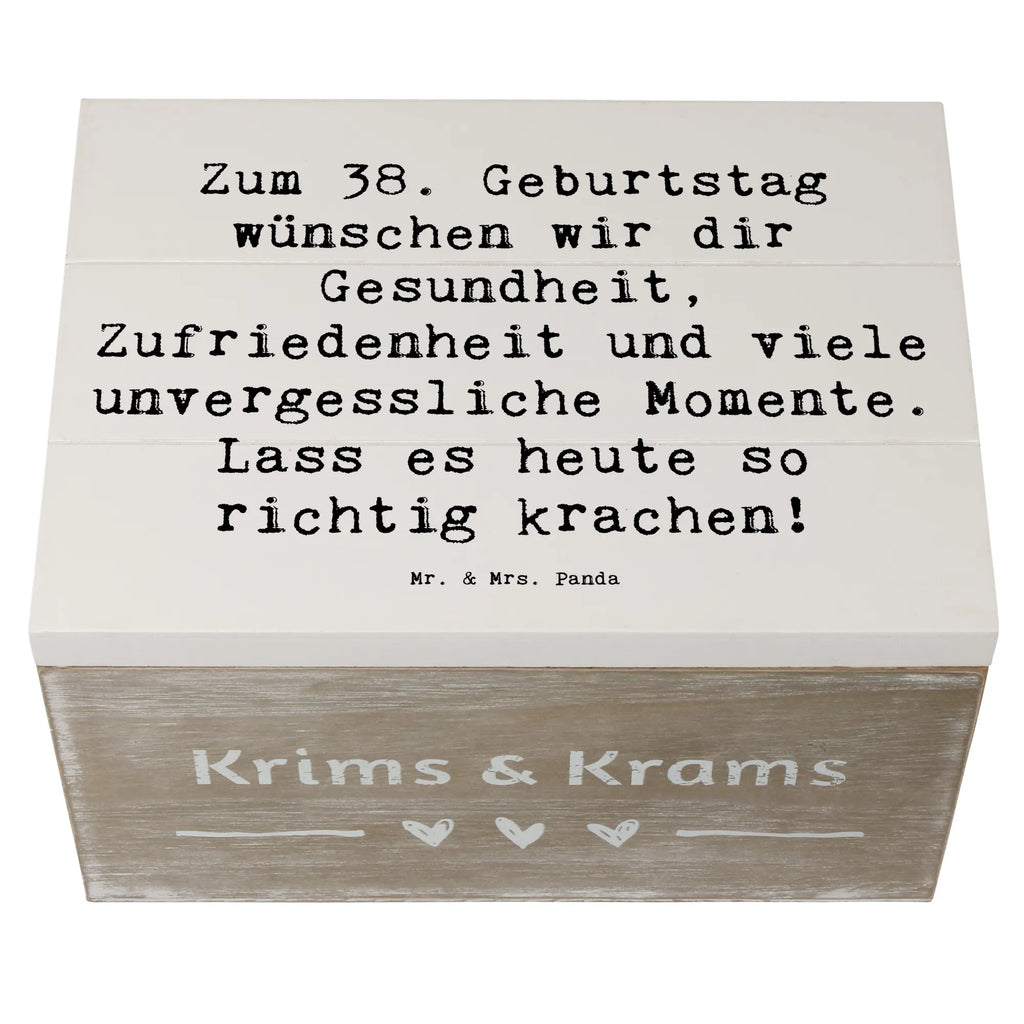 Wooden chest Saying Zum 38. Geburtstag wünschen wir dir Gesundheit, Zufriedenheit und viele unvergessliche Momente. Lass es heute so richtig krachen! Dekokiste, Erinnerungskiste, Holzkiste, Schatzkiste, Truhe, Geschenkbox, Erinnerungsbox, XXL, Geschenkdose, Aufbewahrungsbox, Schatulle, Kiste, Geburtstag, Geburtstagsgeschenk, Geschenk
