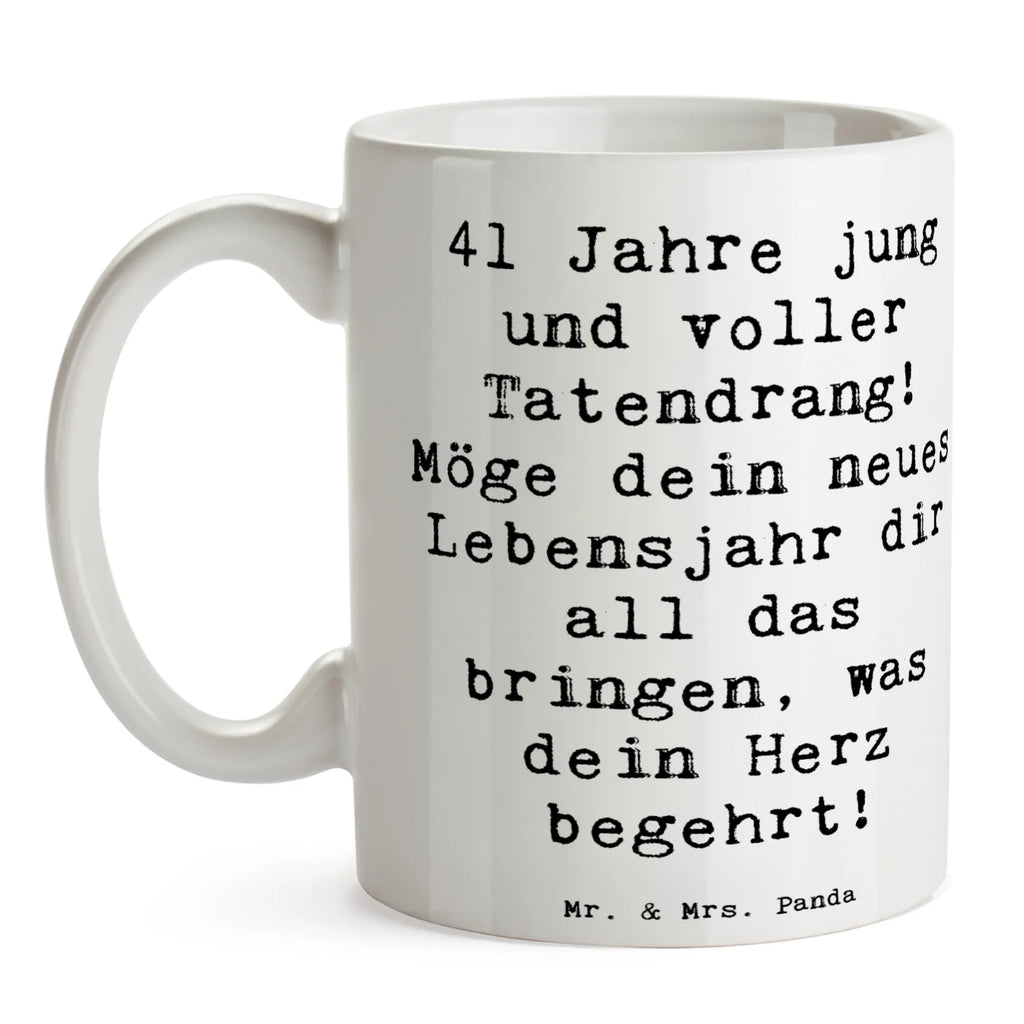 Mug Saying 41 Jahre jung und voller Tatendrang! Möge dein neues Lebensjahr dir all das bringen, was dein Herz begehrt! Tasse mit Zitaten, Tasse, Tasse mit Motiven, Teetasse, Porzellantasse, Kaffeetasse, Bürotasse, Geschenktasse, Keramiktasse, Geburtstag, Geburtstagsgeschenk, Geschenk