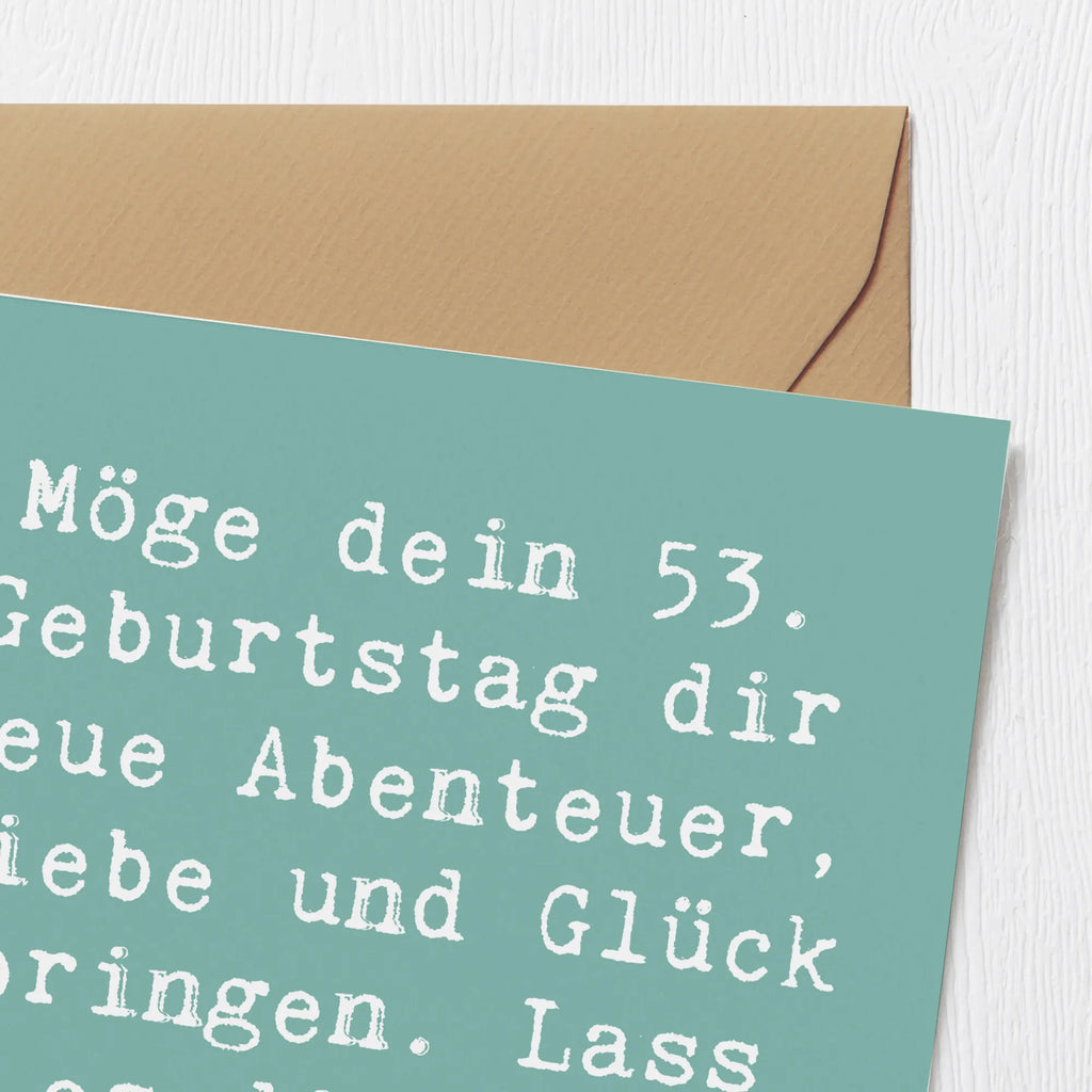 Deluxe Karte Spruch 53. Geburtstag Abenteuer Klappkarte, Karte, quadratische karte, Geburtstagskarte, Geschenkkarte, Hochwertige Grußkarte, Hochwertige Klappkarte, weihnachtskarte, Gutscheinkarte, Grußkarte, Einladungskarte, abschiedskarte, Hochzeitskarte, Glückwunschkarte, geburtskarte, sprüche karten, Dankeskarte, lustige karten, Geschenk, Geburtstag, Geburtstagsgeschenk