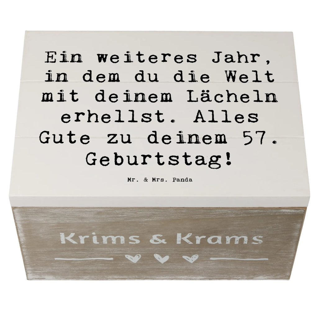 Holzkiste Spruch 57. Geburtstag Lächeln Truhe, Geschenkbox, Schatzkiste, Dekokiste, Erinnerungsbox, Aufbewahrungsbox, Erinnerungskiste, Geschenkdose, Kiste, XXL, Holzkiste, Schatulle, Geburtstag, Geburtstagsgeschenk, Geschenk