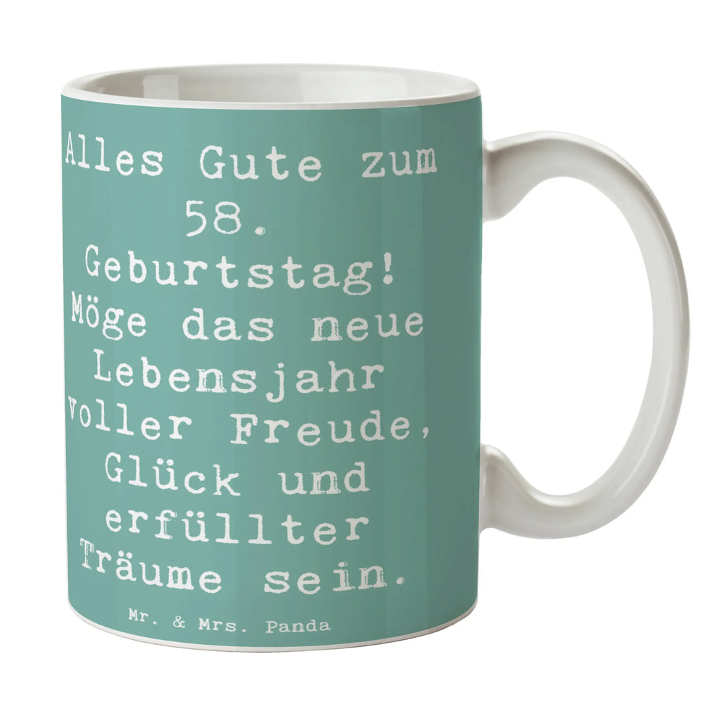 Tasse Spruch 58. Geburtstag Freude Bürotasse, Tasse mit Motiven, Porzellantasse, Kaffeetasse, Tasse mit Zitaten, Tasse, Geschenktasse, Teetasse, Keramiktasse, Geburtstag, Geburtstagsgeschenk, Geschenk