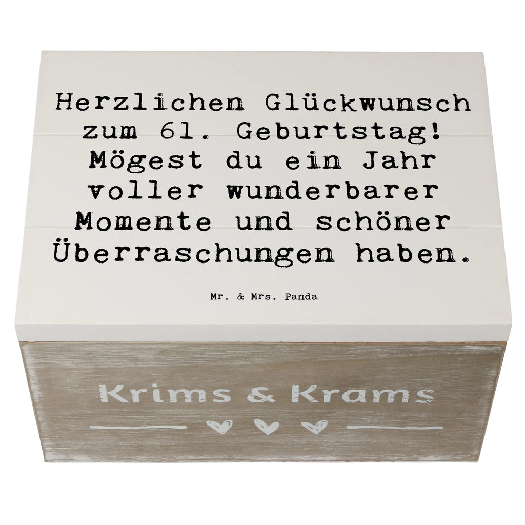 Wooden chest Saying Herzlichen Glückwunsch zum 61. Geburtstag! Mögest du ein Jahr voller wunderbarer Momente und schöner Überraschungen haben. Kiste, Erinnerungsbox, XXL, Holzkiste, Geschenkbox, Truhe, Geschenkdose, Schatulle, Aufbewahrungsbox, Dekokiste, Erinnerungskiste, Schatzkiste, Geburtstag, Geburtstagsgeschenk, Geschenk