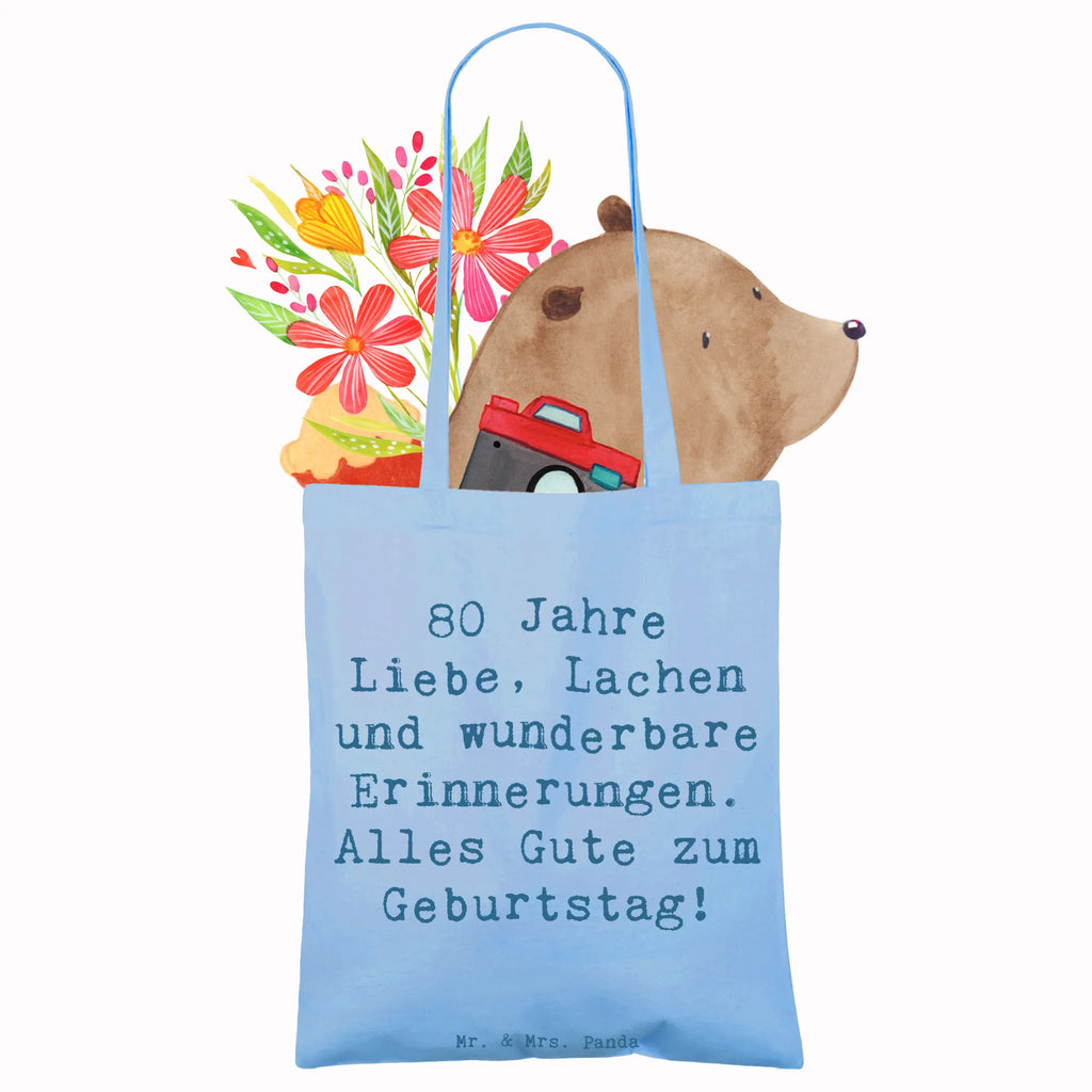 Tote bag Saying 80 Jahre Liebe, Lachen und wunderbare Erinnerungen. Alles Gute zum Geburtstag! Beuteltasche, Beutel, Einkaufstasche, Jutebeutel, Stoffbeutel, Tasche, Shopper, Umhängetasche, Strandtasche, Schultertasche, Stofftasche, Tragetasche, Badetasche, Jutetasche, Einkaufstüte, Laptoptasche, Geburtstag, Geburtstagsgeschenk, Geschenk