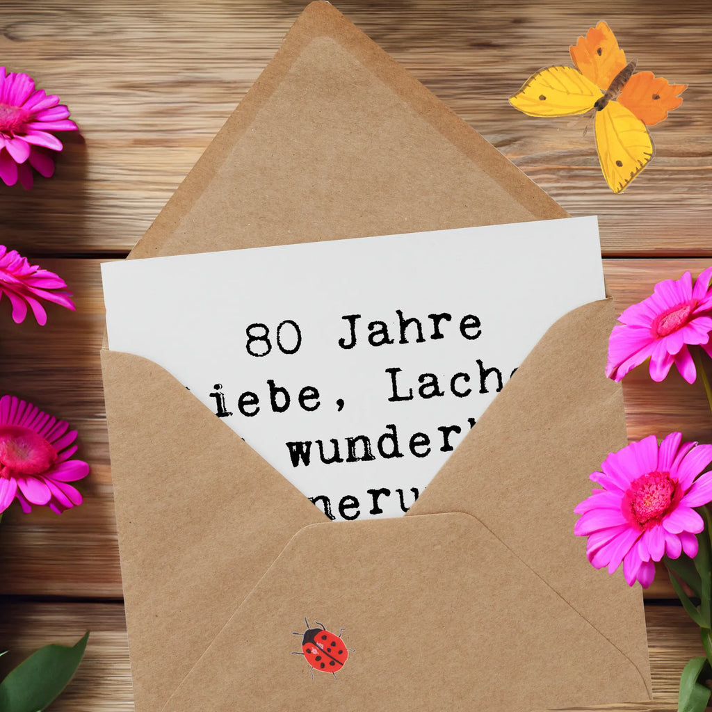 Deluxe Card Saying 80 Jahre Liebe, Lachen und wunderbare Erinnerungen. Alles Gute zum Geburtstag! Einladungskarte, Karte, Glückwunschkarte, Hochwertige Grußkarte, Geburtstagskarte, Hochzeitskarte, Grußkarte, Klappkarte, Hochwertige Klappkarte, Geburtstag, Geburtstagsgeschenk, Geschenk