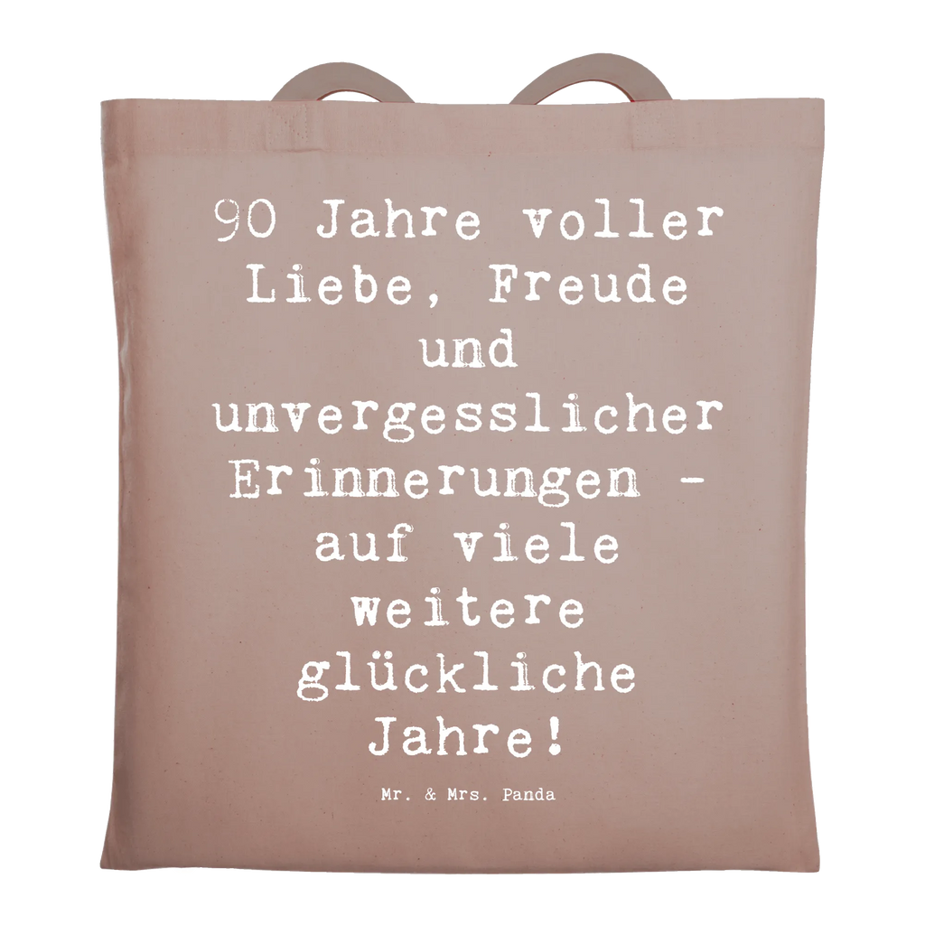 Tote bag Saying 90 Jahre voller Liebe, Freude und unvergesslicher Erinnerungen - auf viele weitere glückliche Jahre! Beuteltasche, Beutel, Einkaufstasche, Jutebeutel, Stoffbeutel, Tasche, Shopper, Umhängetasche, Strandtasche, Schultertasche, Stofftasche, Tragetasche, Badetasche, Jutetasche, Einkaufstüte, Laptoptasche, Geburtstag, Geburtstagsgeschenk, Geschenk