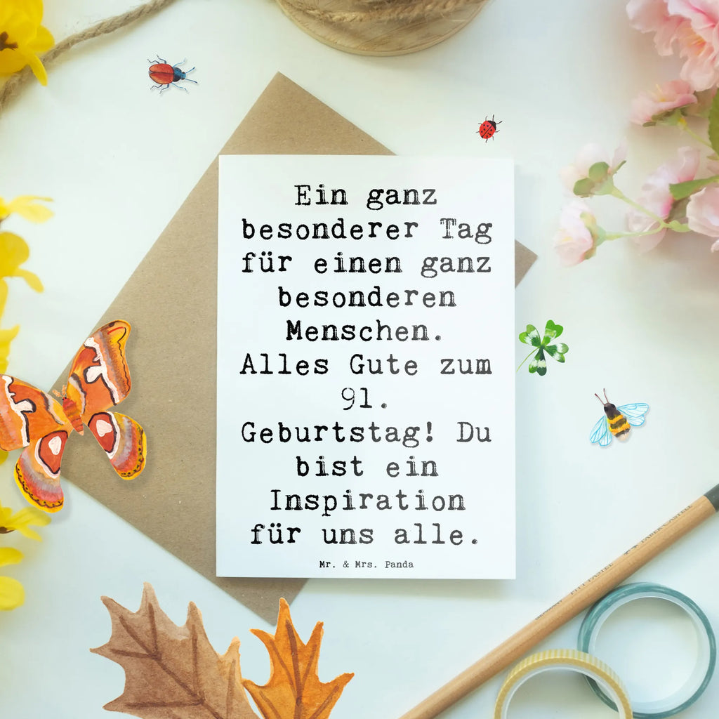 Greetings card Saying Ein ganz besonderer Tag für einen ganz besonderen Menschen. Alles Gute zum 91. Geburtstag! Du bist ein Inspiration für uns alle. Karte, Ansichtskarten, Glückwunschkarte, Hochzeitskarte, Einladungskarte, Grußkarte, Klappkarte, Geburtstagskarte, Geburtstag, Geburtstagsgeschenk, Geschenk