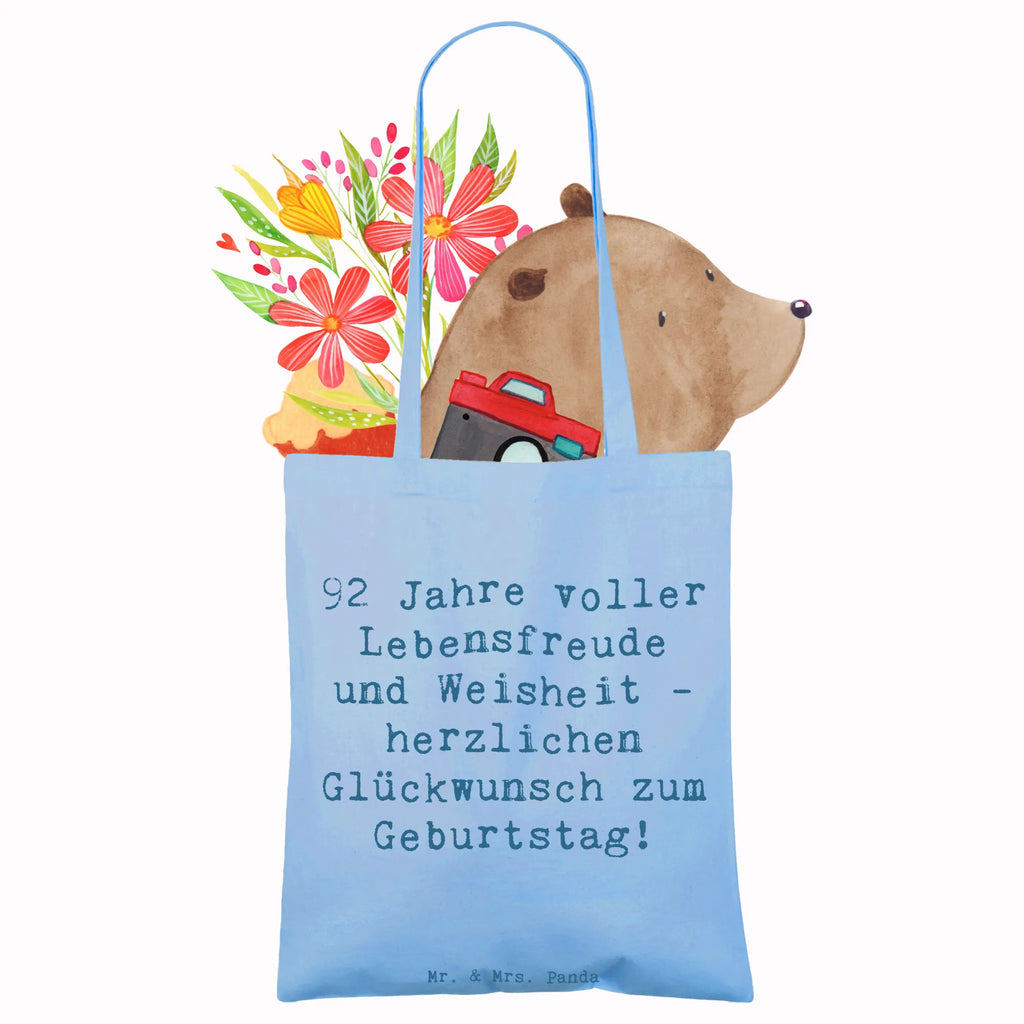 Tragetasche Spruch 92. Geburtstag Jutebeutel, Shopper, Jutetasche, Stoffbeutel, Beuteltasche, Einkaufstüte, Laptoptasche, Beutel, Umhängetasche, Tragetasche, Schultertasche, Tasche, Badetasche, Einkaufstasche, Strandtasche, Stofftasche, Geburtstag, Geburtstagsgeschenk, Geschenk