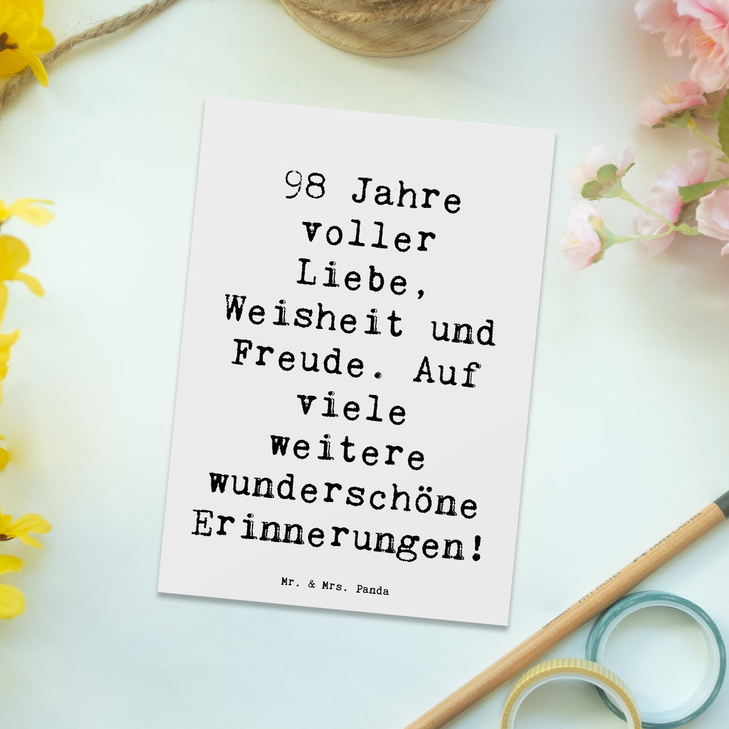 Postcard Saying 98 Jahre voller Liebe, Weisheit und Freude. Auf viele weitere wunderschöne Erinnerungen! Einladungskarte, Geschenkkarte, Ansichtskarten, Einladung, Einladungskarten Geburtstag, Ansichtskarte, Grußkarte, Postkarte, Karte, Dankeskarte, Einladung Geburtstag, Geburtstagskarte, Geburtstag, Geburtstagsgeschenk, Geschenk