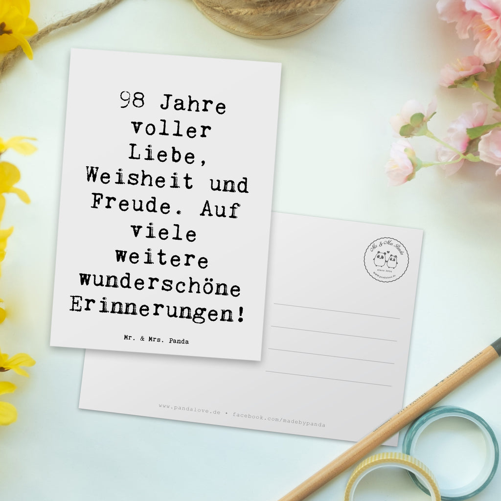 Postcard Saying 98 Jahre voller Liebe, Weisheit und Freude. Auf viele weitere wunderschöne Erinnerungen! Einladungskarte, Geschenkkarte, Ansichtskarten, Einladung, Einladungskarten Geburtstag, Ansichtskarte, Grußkarte, Postkarte, Karte, Dankeskarte, Einladung Geburtstag, Geburtstagskarte, Geburtstag, Geburtstagsgeschenk, Geschenk