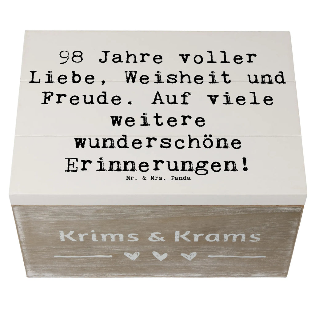 Wooden chest Saying 98 Jahre voller Liebe, Weisheit und Freude. Auf viele weitere wunderschöne Erinnerungen! Erinnerungskiste, Schatzkiste, Aufbewahrungsbox, Schatulle, Truhe, Kiste, XXL, Geschenkdose, Holzkiste, Geschenkbox, Dekokiste, Erinnerungsbox, Geburtstag, Geburtstagsgeschenk, Geschenk