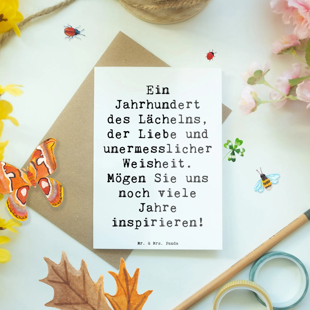Greetings card Saying Ein Jahrhundert des Lächelns, der Liebe und unermesslicher Weisheit. Mögen Sie uns noch viele Jahre inspirieren! Geburtstagskarte, Einladungskarte, Klappkarte, Ansichtskarten, Karte, Hochzeitskarte, Glückwunschkarte, Grußkarte, Geburtstag, Geburtstagsgeschenk, Geschenk