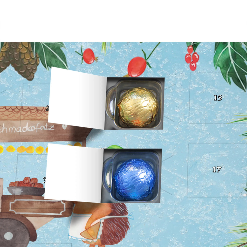 Chocolate advent calendar hedgehog Chestnuts Christmas time, snow