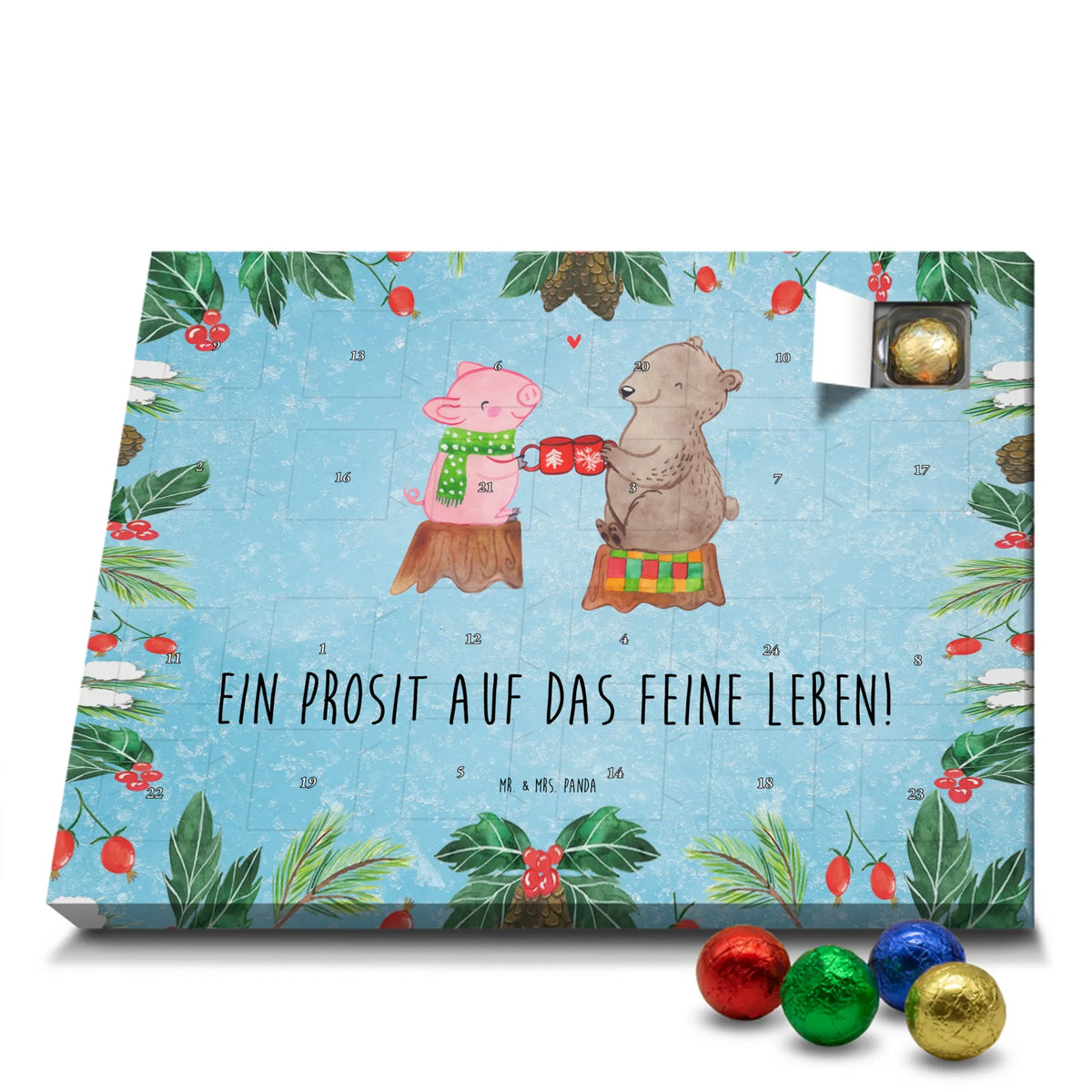 Chocolate advent calendar Glowing Pig Bash snow, Christmas time