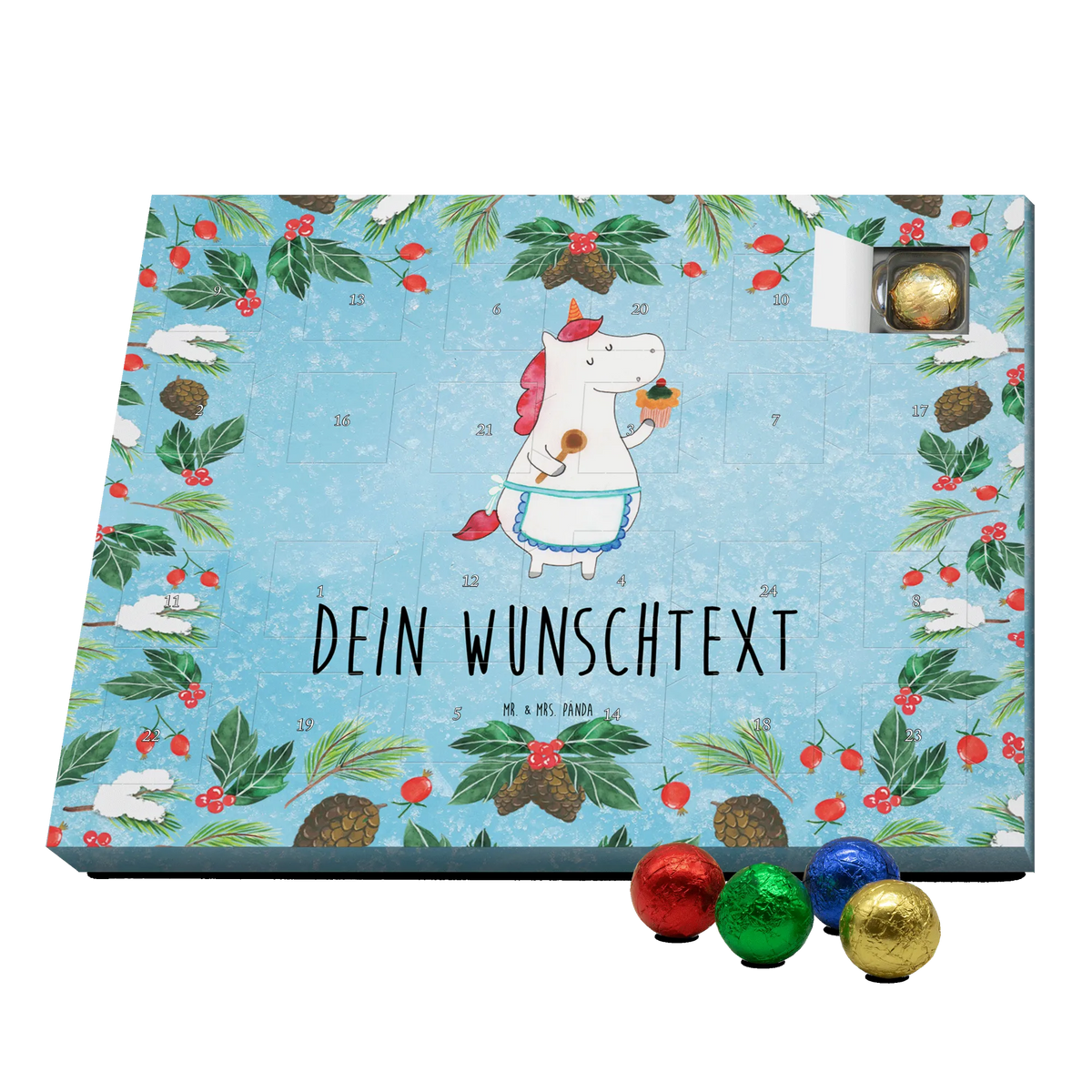 Personalisierter Schoko Adventskalender Einhorn Küche