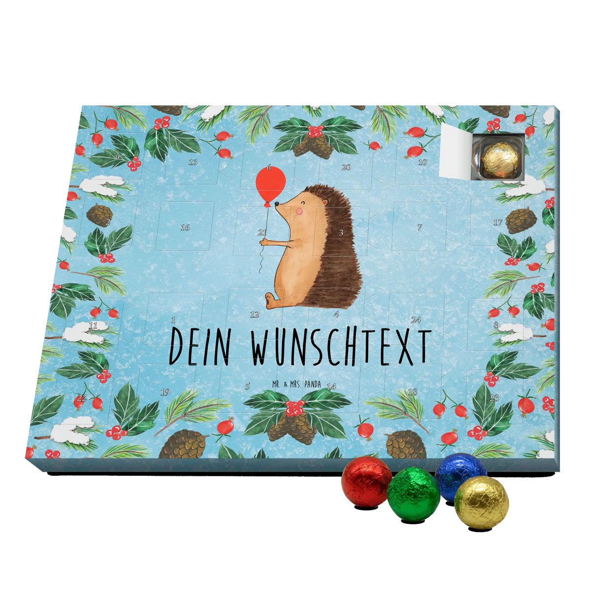Personalisierter Schoko Adventskalender Igel Luftballon