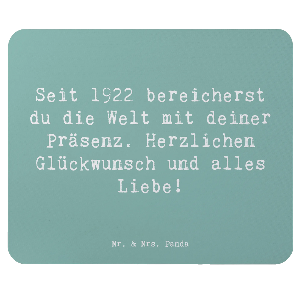 Mauspad Spruch Seit 1922 bereicherst du die Welt mit deiner Präsenz. Herzlichen Glückwunsch und alles Liebe! Mauspad Büro, Arbeitszimmer, Computer zubehör, Mauspad, Mousepad, Designer Mauspad, Büroausstattung, Einzigartiges Mauspad, PC Zubehör, Mausunterlage, Geburtstag, Geburtstagsgeschenk, Geschenk