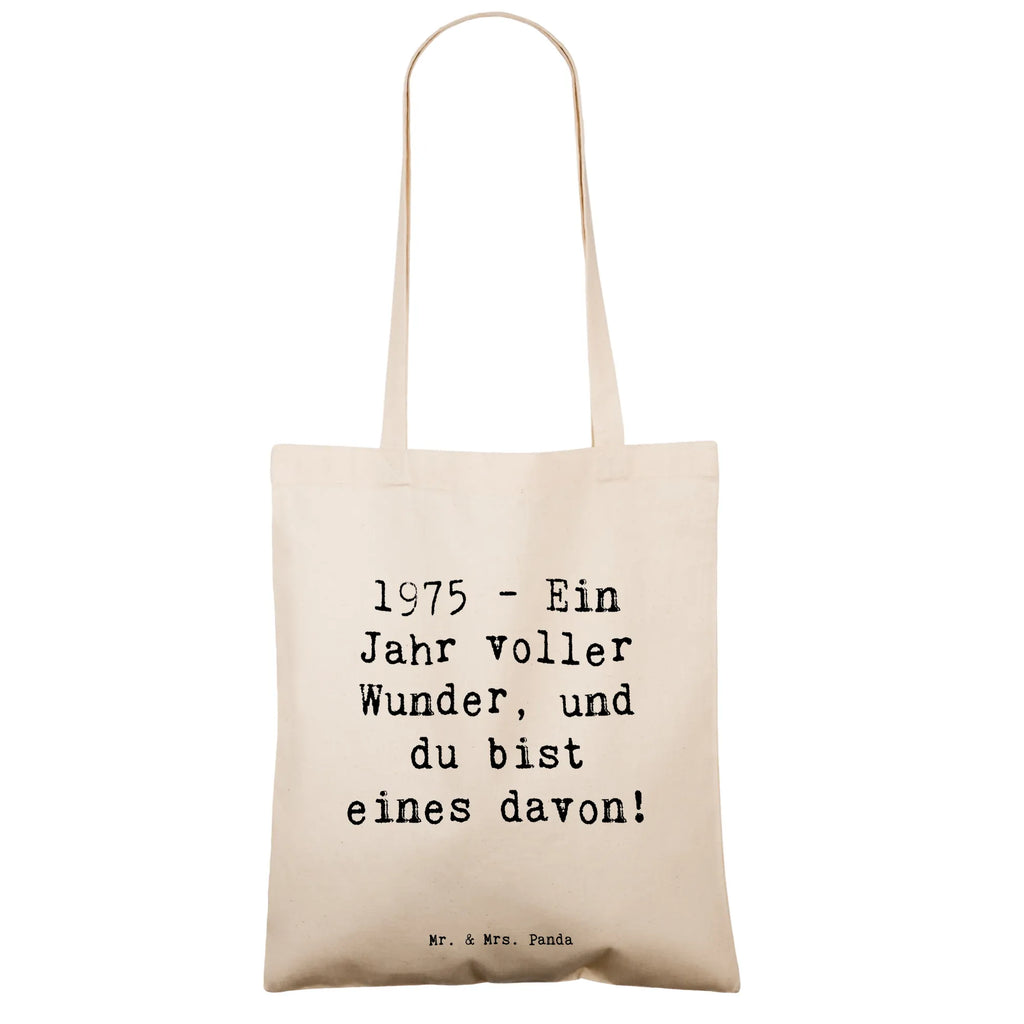 Tote bag Saying 1975 - Ein Jahr voller Wunder, und du bist eines davon! Stoffbeutel, Beuteltasche, Jutetasche, Laptoptasche, Einkaufstasche, Badetasche, Shopper, Umhängetasche, Tragetasche, Tasche, Beutel, Strandtasche, Stofftasche, Jutebeutel, Einkaufstüte, Schultertasche, Geburtstag, Geburtstagsgeschenk, Geschenk
