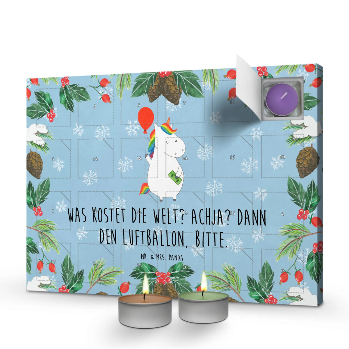 Scented candle advent calendar unicorn balloon