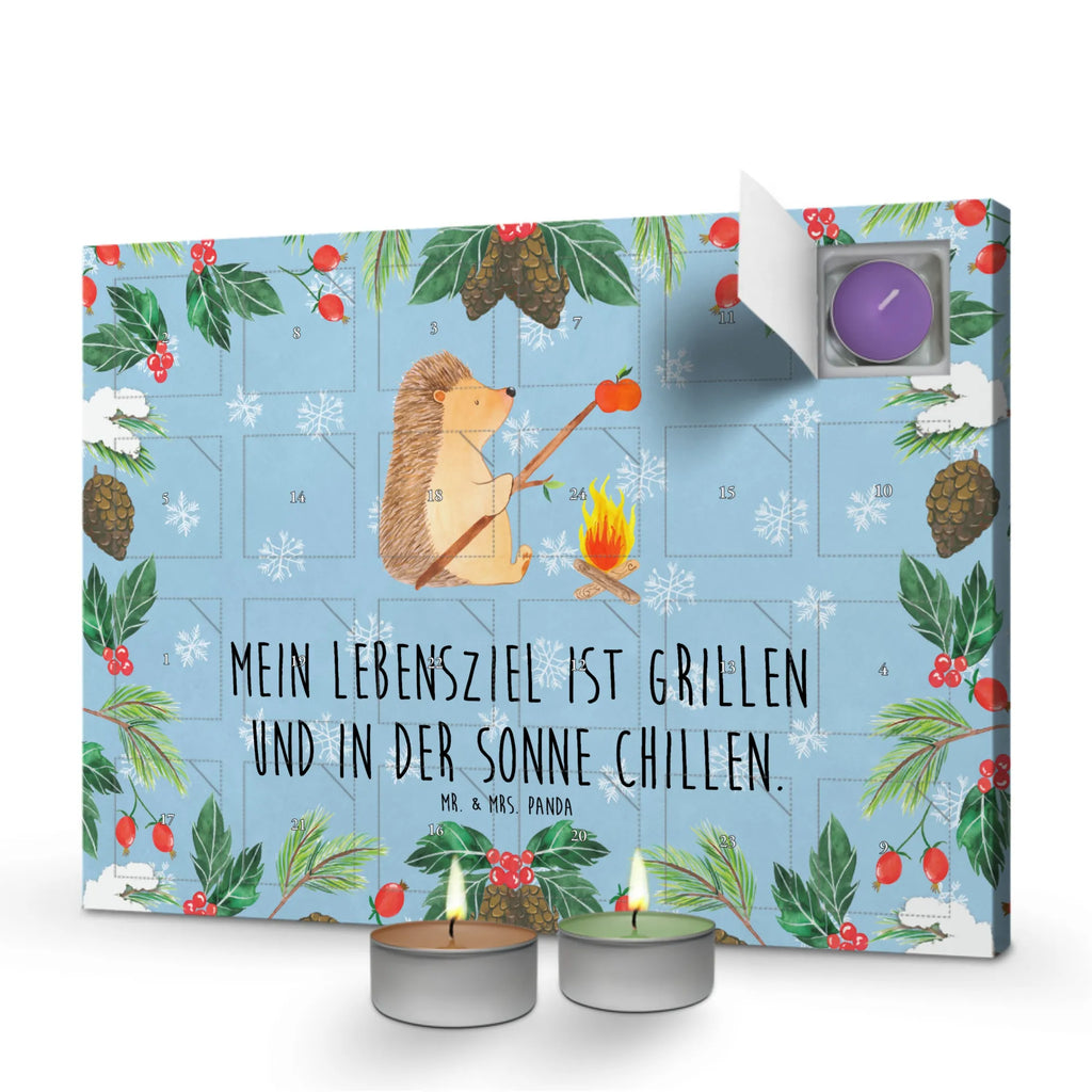 Scented candle advent calendar Hedgehog grilling card, gift ideas, gifts, animal lover, special gifts, cute animal motives, hand drawn, small animals, good mood, cute, funny sayings, saying, unemployed, goals, meaning of life