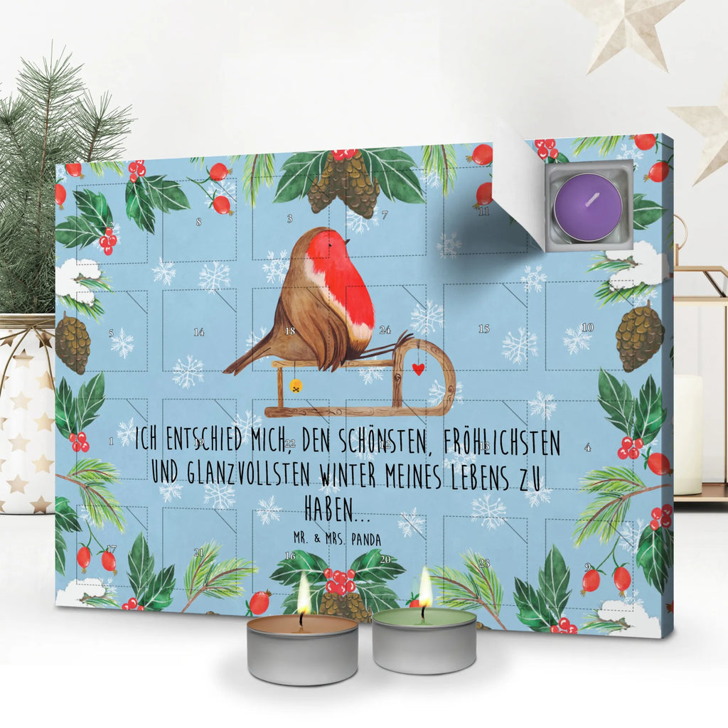 Scented candle advent calendar robin Sleds Christmas time, snow, sleigh, bird