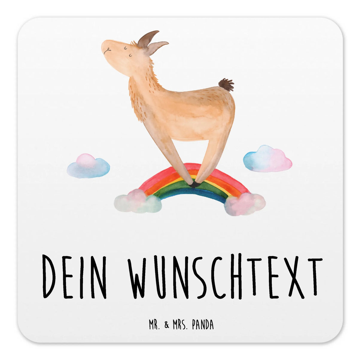 Personalised Coaster Set lama rainbow Llama, alpaca, trendy animal, Rainbow, Self-employed, School, Outsider, Cloud country, Freedom
