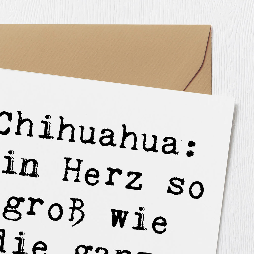 Deluxe Card Saying Chihuahua: Ein Herz so groß wie die ganze Welt. Hochwertige Klappkarte, Einladungskarte, Glückwunschkarte, Grußkarte, Hochzeitskarte, Karte, Geburtstagskarte, Klappkarte, Hochwertige Grußkarte, Hund, Hunderasse, Rassehund, Hundebesitzer, Geschenk, Tierfreund, Schenken, Welpe
