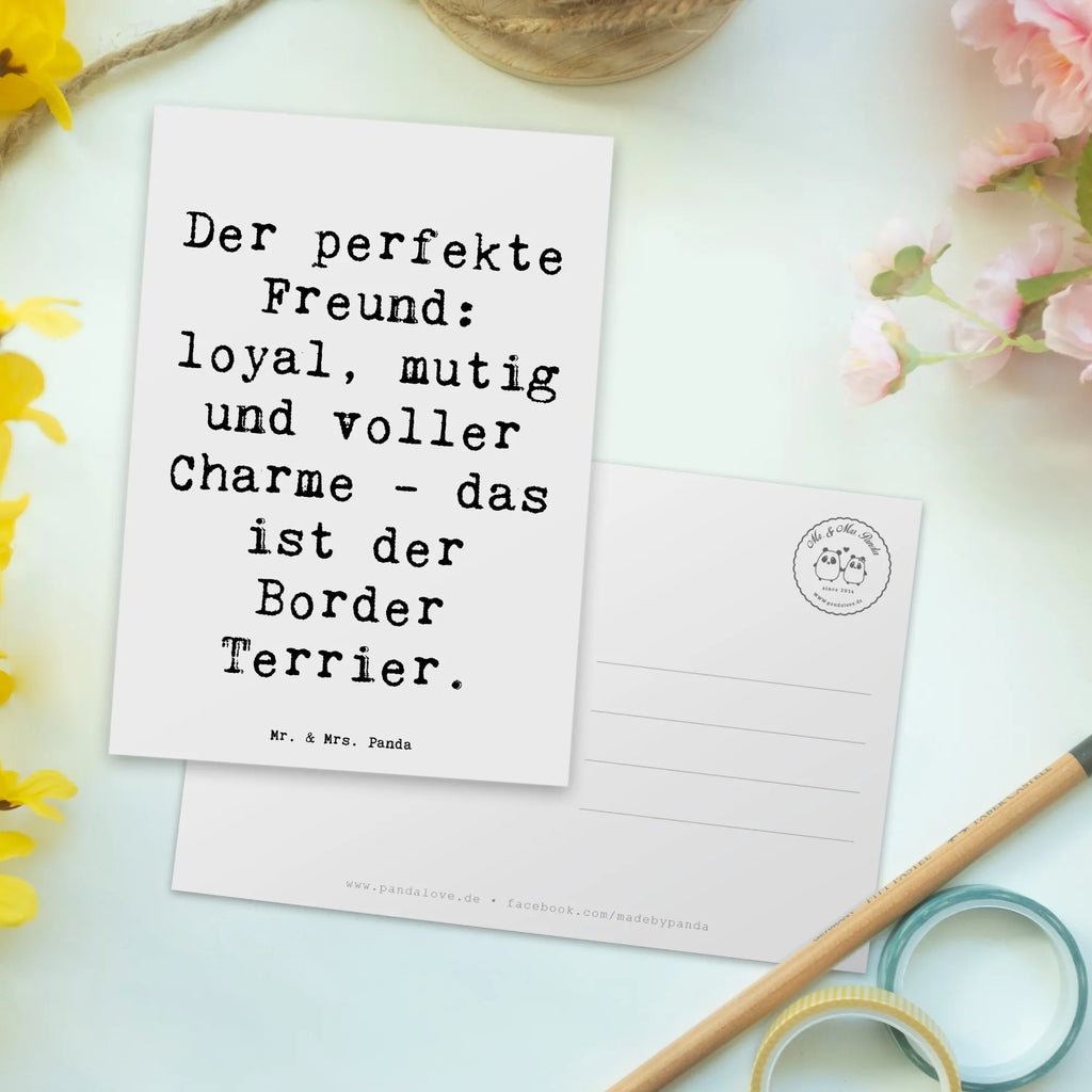 Postcard Saying Der perfekte Freund: loyal, mutig und voller Charme - das ist der Border Terrier. Geschenkkarte, Einladung, Einladung Geburtstag, Geburtstagskarte, Grußkarte, Einladungskarte, Karte, Ansichtskarten, Einladungskarten Geburtstag, Postkarte, Dankeskarte, Ansichtskarte, Hund, Hunderasse, Rassehund, Hundebesitzer, Geschenk, Tierfreund, Schenken, Welpe