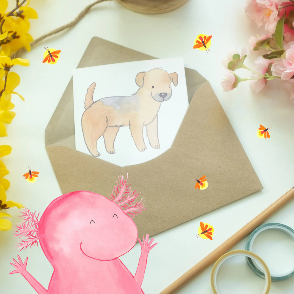 Greetings card Border Terrier - Schlau, quirlig und immer für ein Abenteuer zu haben. Ein Hund, der das Leben bereichert. Geburtstagskarte, Grußkarte, Glückwunschkarte, Karte, Hochzeitskarte, Klappkarte, Ansichtskarten, Einladungskarte, Hund, Hunderasse, Rassehund, Hundebesitzer, Geschenk, Tierfreund, Schenken, Welpe