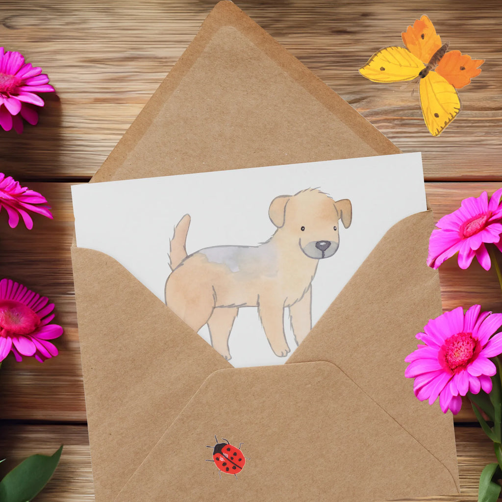 Deluxe Karte Border Terrier Freund Grußkarte, Karte, Hochwertige Klappkarte, Einladungskarte, Geburtstagskarte, Hochwertige Grußkarte, Glückwunschkarte, Klappkarte, Hochzeitskarte, Hund, Hunderasse, Rassehund, Hundebesitzer, Geschenk, Tierfreund, Schenken, Welpe