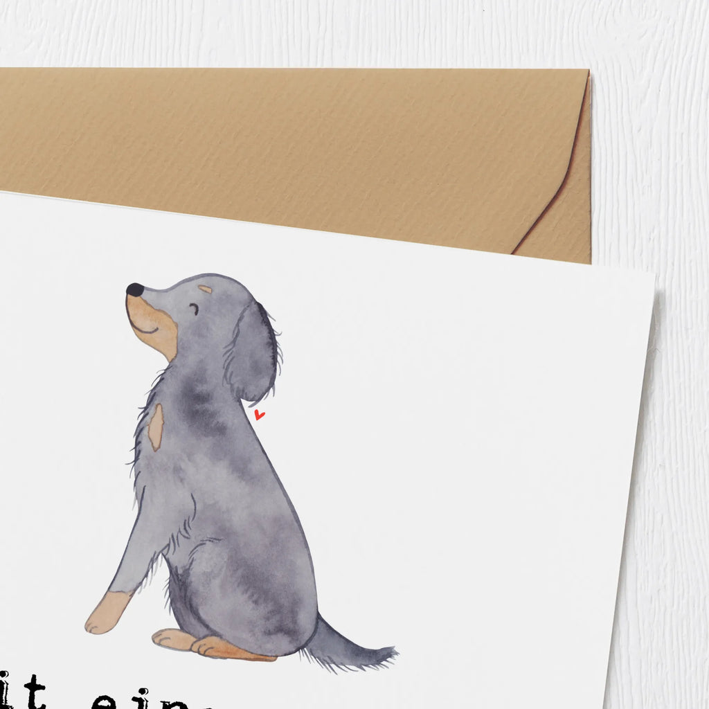 Deluxe Karte Gordon Setter Abenteuer Hochwertige Grußkarte, Glückwunschkarte, Karte, Geburtstagskarte, Hochzeitskarte, Einladungskarte, Hochwertige Klappkarte, Grußkarte, Klappkarte, Hund, Hunderasse, Rassehund, Hundebesitzer, Geschenk, Tierfreund, Schenken, Welpe