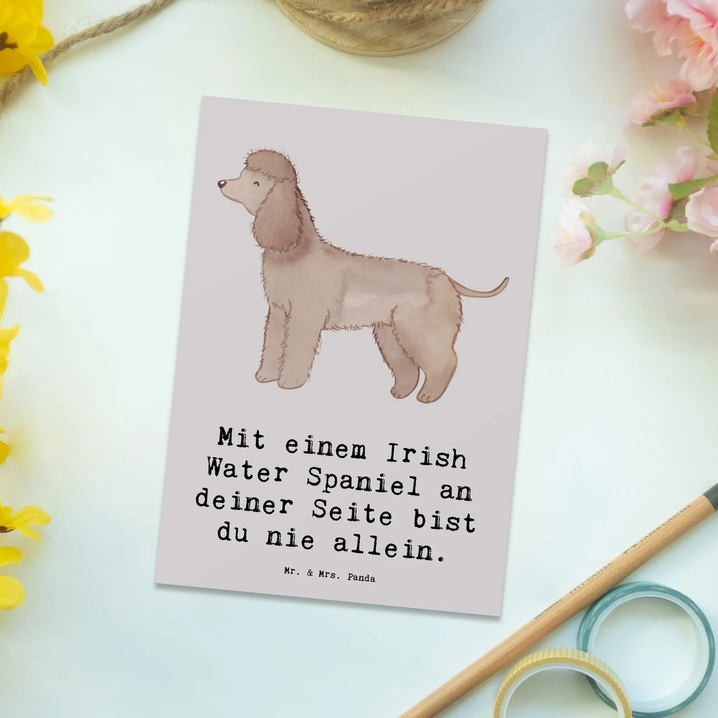 Postcard Mit einem Irish Water Spaniel an deiner Seite bist du nie allein. Ansichtskarten, Postkarte, Einladungskarte, Einladungskarten Geburtstag, Einladung Geburtstag, Dankeskarte, Karte, Einladung, Geschenkkarte, Ansichtskarte, Geburtstagskarte, Grußkarte, Hund, Hunderasse, Rassehund, Hundebesitzer, Geschenk, Tierfreund, Schenken, Welpe