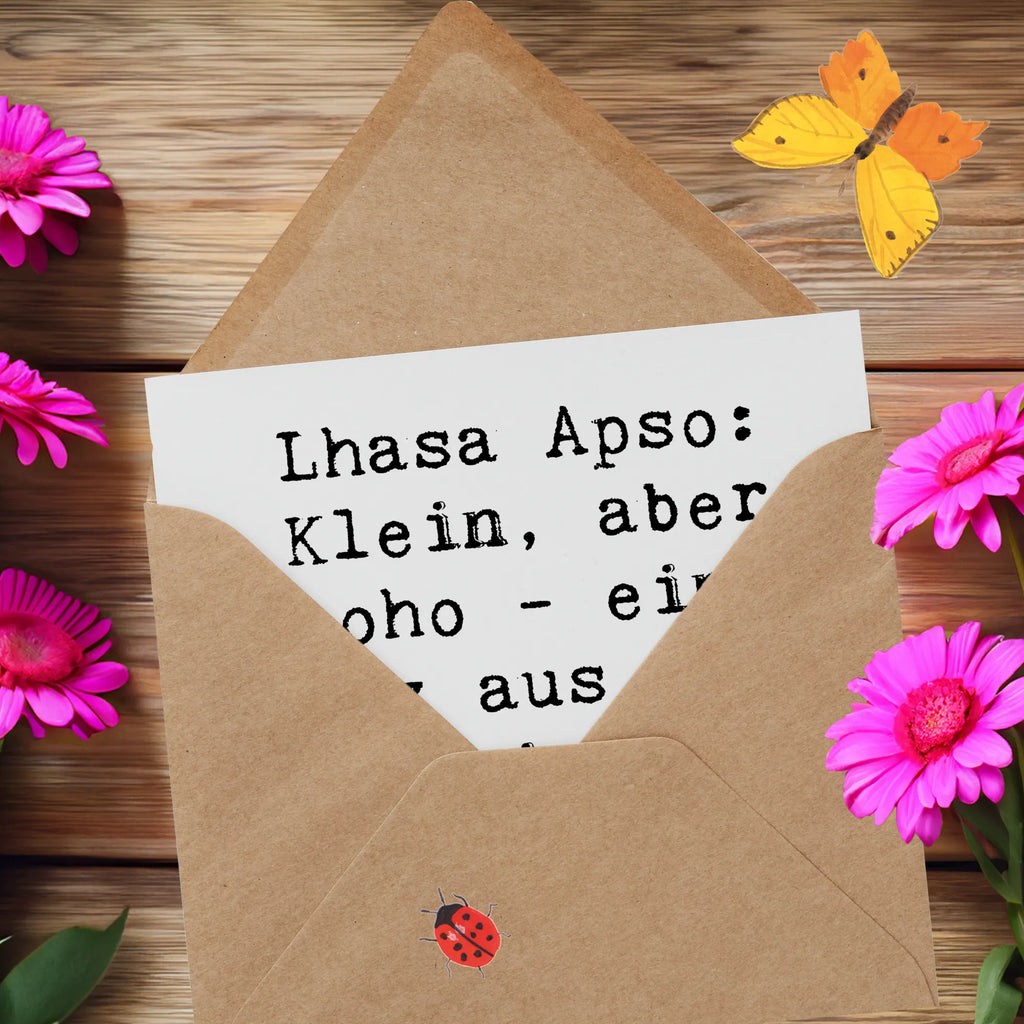 Deluxe Card Saying Lhasa Apso: Klein, aber oho - ein Herz aus Gold in flauschigem Fell! Geburtstagskarte, Hochzeitskarte, Hochwertige Grußkarte, Einladungskarte, Hochwertige Klappkarte, Glückwunschkarte, Karte, Grußkarte, Klappkarte, Hund, Hunderasse, Rassehund, Hundebesitzer, Geschenk, Tierfreund, Schenken, Welpe