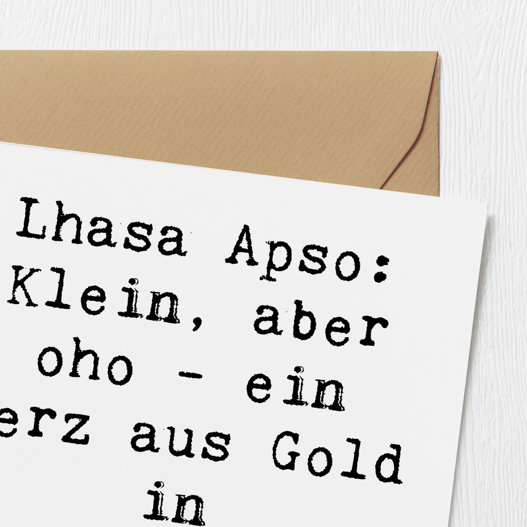 Deluxe Card Saying Lhasa Apso: Klein, aber oho - ein Herz aus Gold in flauschigem Fell! Geburtstagskarte, Hochzeitskarte, Hochwertige Grußkarte, Einladungskarte, Hochwertige Klappkarte, Glückwunschkarte, Karte, Grußkarte, Klappkarte, Hund, Hunderasse, Rassehund, Hundebesitzer, Geschenk, Tierfreund, Schenken, Welpe