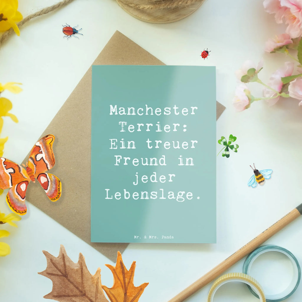 Greetings card Saying Manchester Terrier: Ein treuer Freund in jeder Lebenslage. Glückwunschkarte, Klappkarte, Hochzeitskarte, Grußkarte, Geburtstagskarte, Karte, Einladungskarte, Ansichtskarten, Hund, Hunderasse, Rassehund, Hundebesitzer, Geschenk, Tierfreund, Schenken, Welpe