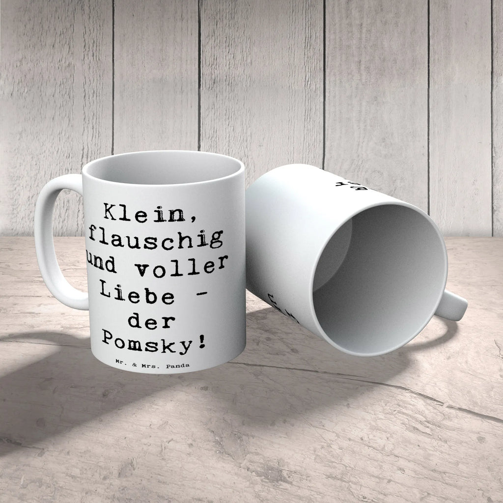 Mug Saying Klein, flauschig und voller Liebe - der Pomsky! Tasse, Bürotasse, Tasse mit Motiven, Porzellantasse, Keramiktasse, Teetasse, Kaffeetasse, Tasse mit Zitaten, Geschenktasse, Hund, Hunderasse, Rassehund, Hundebesitzer, Geschenk, Tierfreund, Schenken, Welpe