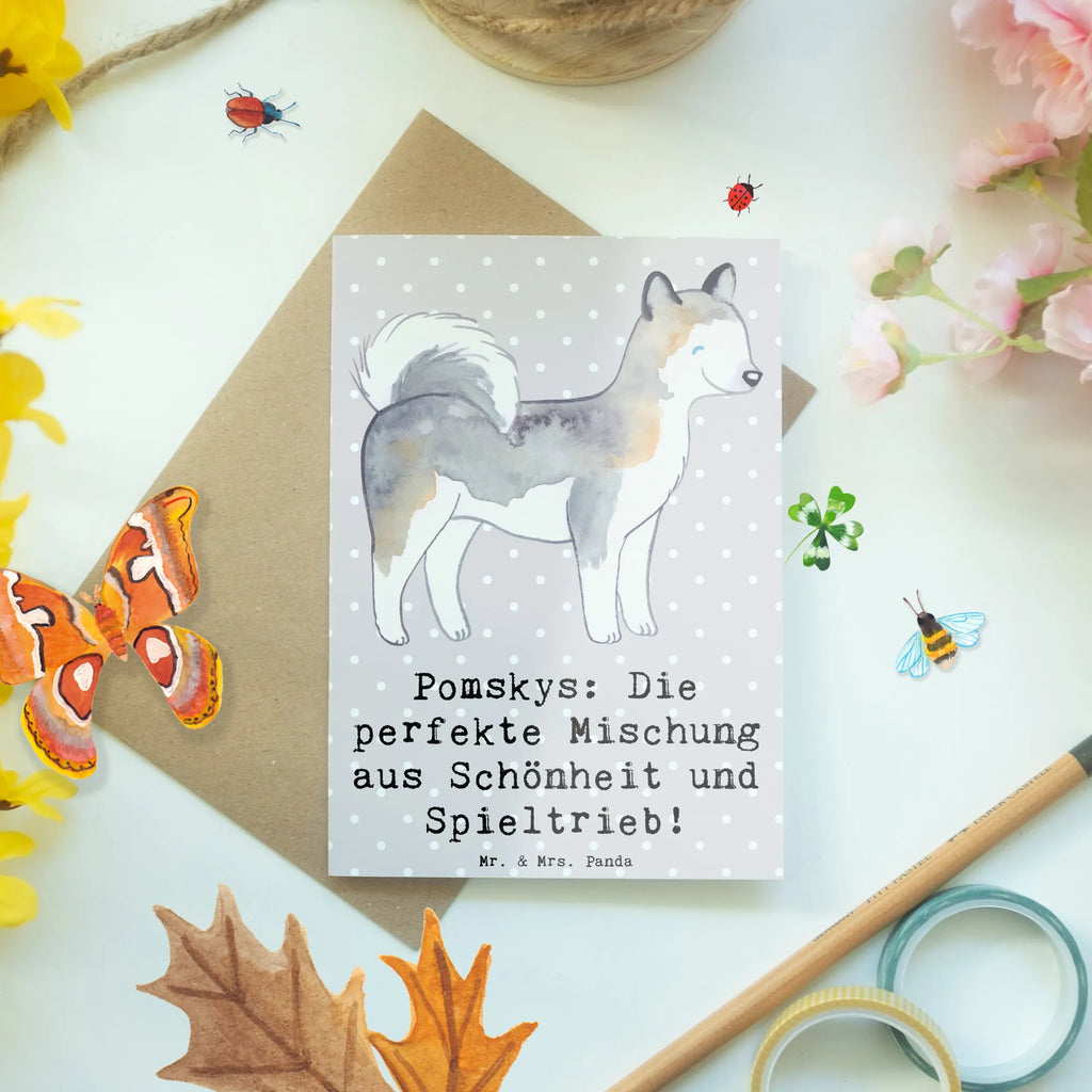 Grußkarte Pomsky Perfektion Ansichtskarten, Geburtstagskarte, Grußkarte, Hochzeitskarte, Klappkarte, Einladungskarte, Glückwunschkarte, Karte, Hund, Hunderasse, Rassehund, Hundebesitzer, Geschenk, Tierfreund, Schenken, Welpe