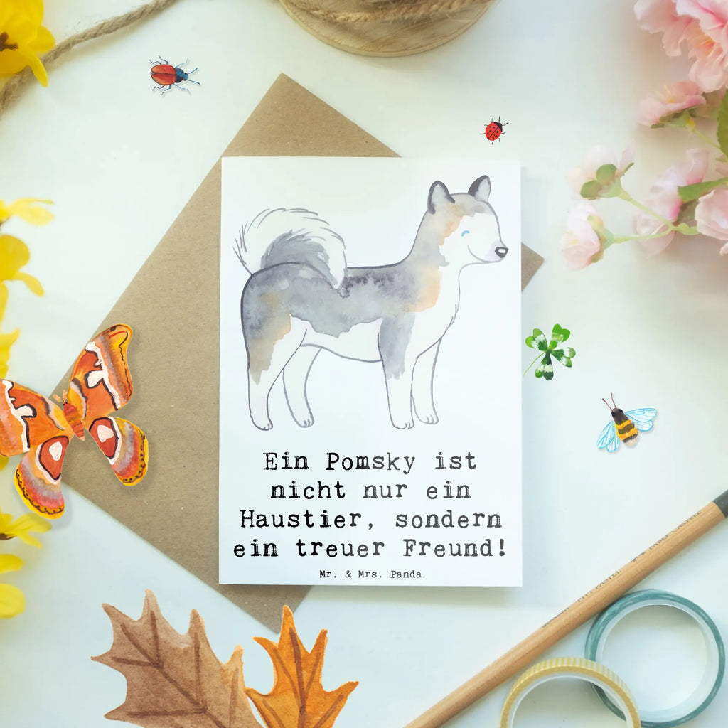 Grußkarte Pomsky Freund Ansichtskarten, Karte, Glückwunschkarte, Geburtstagskarte, Grußkarte, Hochzeitskarte, Klappkarte, Einladungskarte, Hund, Hunderasse, Rassehund, Hundebesitzer, Geschenk, Tierfreund, Schenken, Welpe