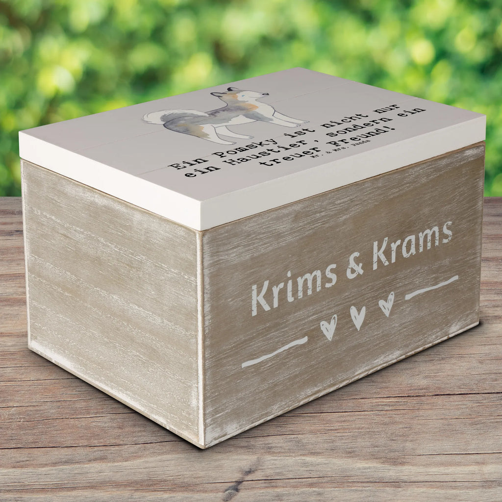 Holzkiste Pomsky Freund Schatzkiste, Truhe, Erinnerungskiste, Kiste, Aufbewahrungsbox, Holzkiste, Geschenkbox, Erinnerungsbox, Schatulle, Geschenkdose, Dekokiste, XXL, Hund, Hunderasse, Rassehund, Hundebesitzer, Geschenk, Tierfreund, Schenken, Welpe