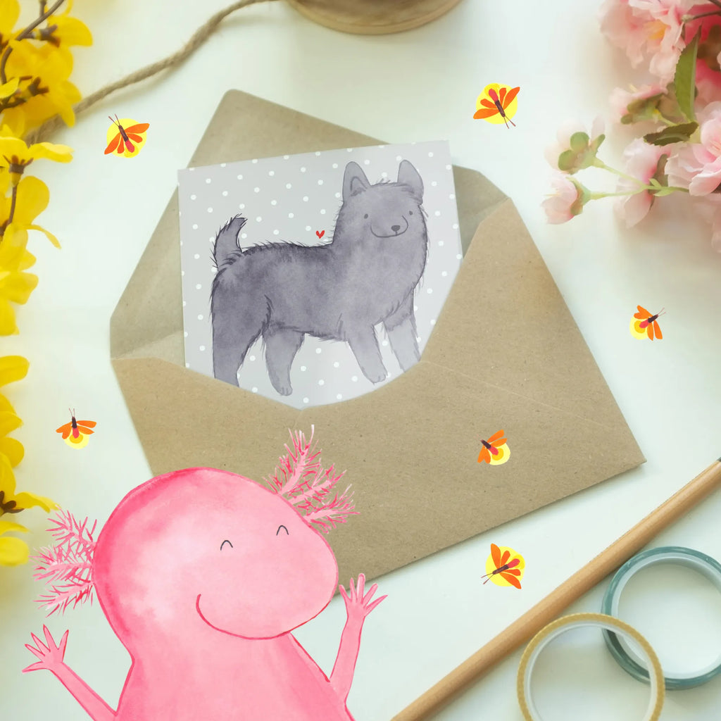 Greetings card Schipperke: Klein, aber oho - ein Energiebündel auf vier Pfoten! Karte, Klappkarte, Geburtstagskarte, Einladungskarte, Hochzeitskarte, Ansichtskarten, Grußkarte, Glückwunschkarte, Hund, Hunderasse, Rassehund, Hundebesitzer, Geschenk, Tierfreund, Schenken, Welpe