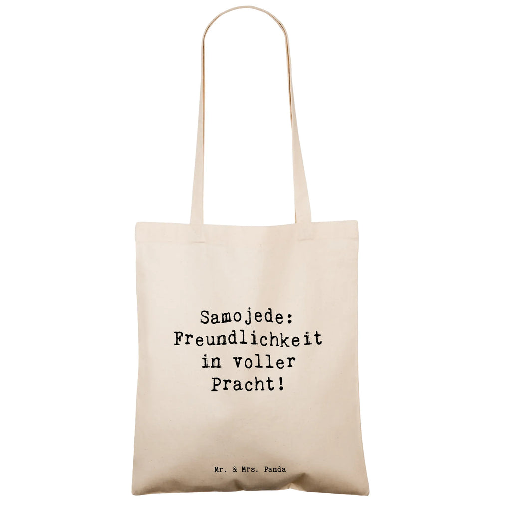 Tote bag Saying Samojede: Freundlichkeit in voller Pracht! Beuteltasche, Shopper, Schultertasche, Einkaufstüte, Laptoptasche, Stoffbeutel, Tragetasche, Umhängetasche, Badetasche, Einkaufstasche, Stofftasche, Jutetasche, Jutebeutel, Tasche, Strandtasche, Beutel, Hund, Hunderasse, Rassehund, Hundebesitzer, Geschenk, Tierfreund, Schenken, Welpe