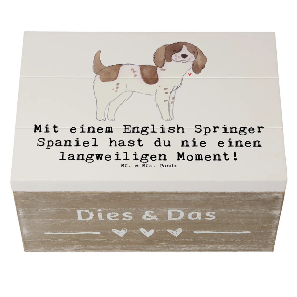 Wooden chest Mit einem English Springer Spaniel hast du nie einen langweiligen Moment! Dekokiste, Erinnerungsbox, Geschenkbox, Holzkiste, XXL, Erinnerungskiste, Schatulle, Kiste, Geschenkdose, Schatzkiste, Aufbewahrungsbox, Truhe, Hund, Hunderasse, Rassehund, Hundebesitzer, Geschenk, Tierfreund, Schenken, Welpe